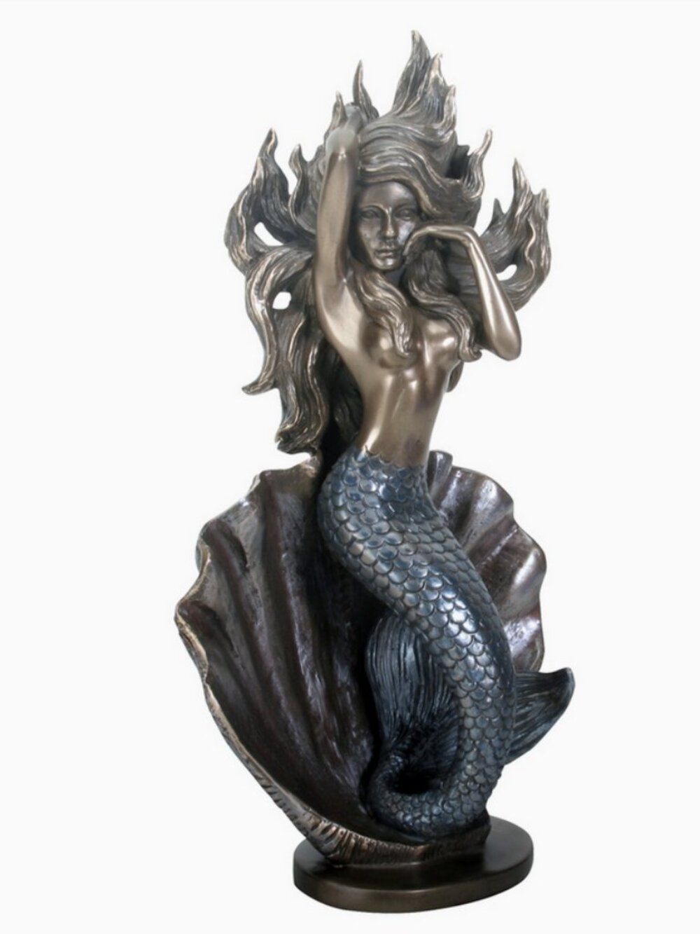 Mermaid with Abalone Seashell Bronze Look Statue Figurine Sculpture - Picture 2 of 2